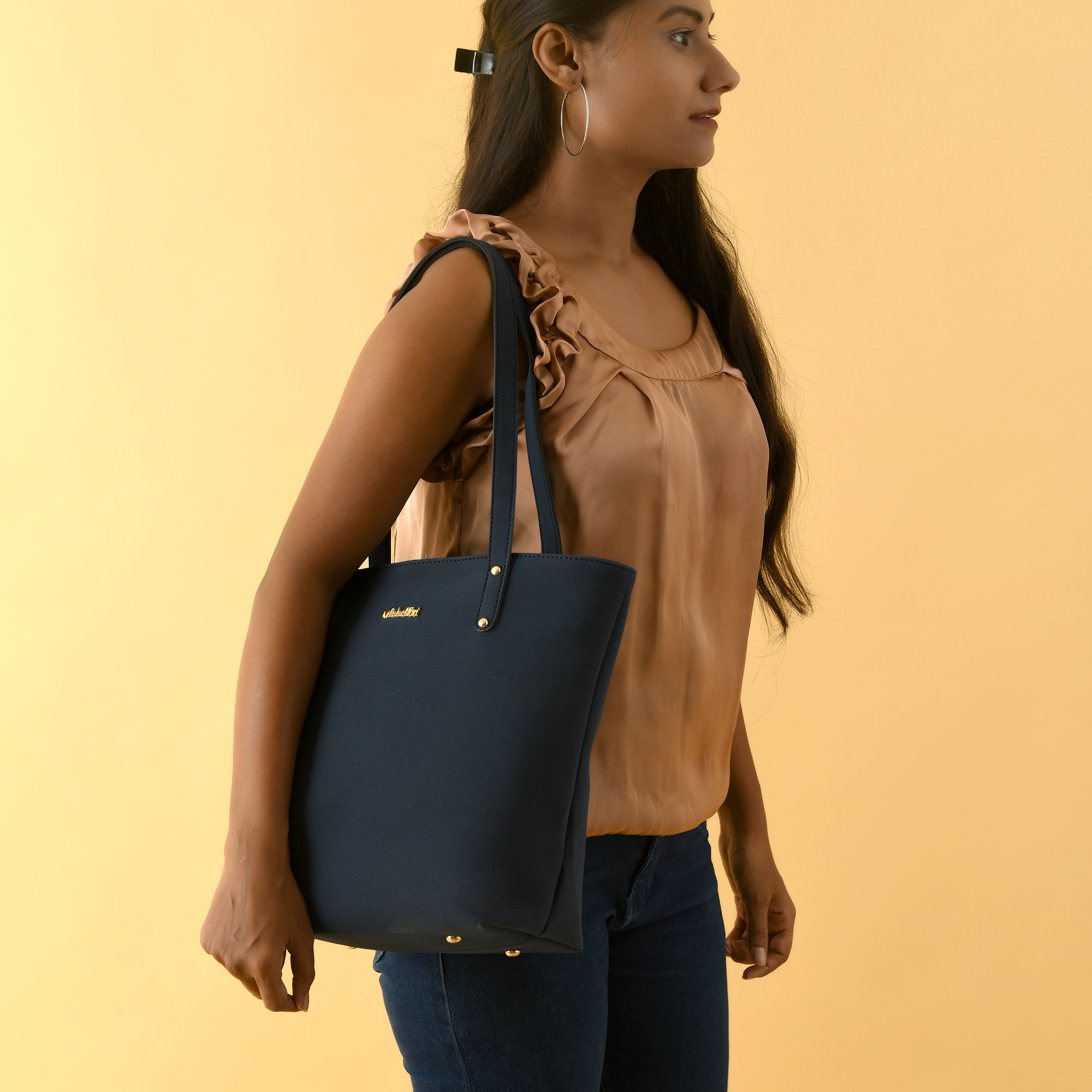 Era Vegan Leather Tote- Navy Blue