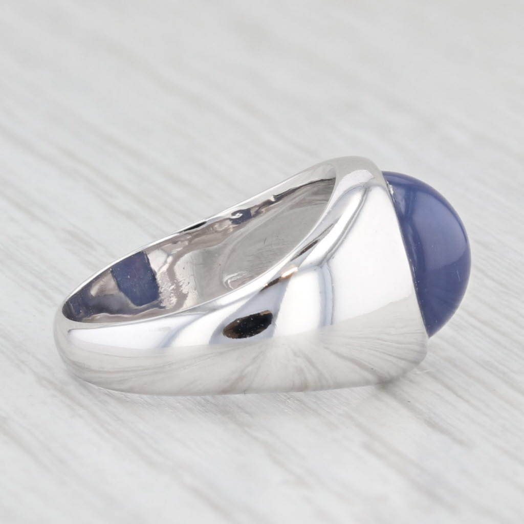 Lab Created Star Sapphire Ring 18k White Gold Size 5.5 Oval Cabochon Solitaire
