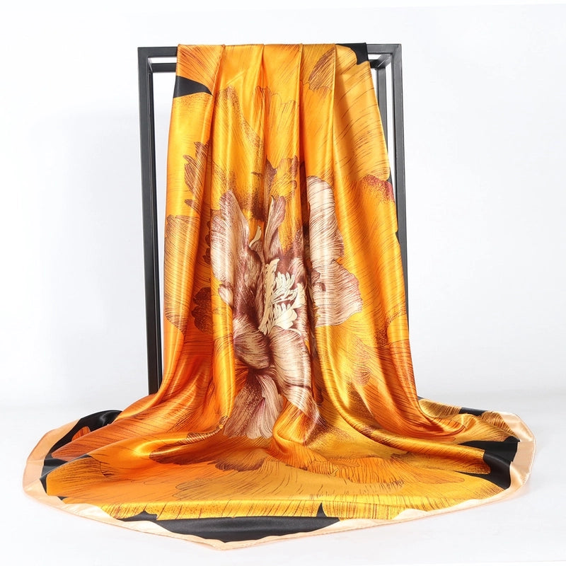 Women's Elegant Retro Rose Flower Polyester Printing Silk Scarf