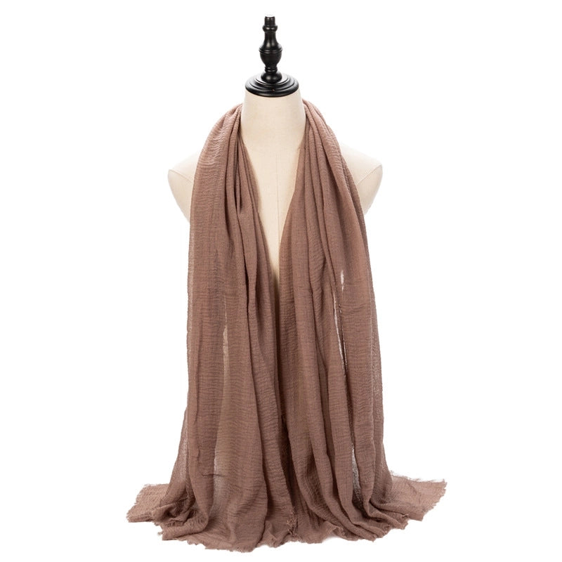 Hot Selling Women's Cotton And Linen Solid Color Baotou Scarf Cover Pleated Short Beard Headscarf