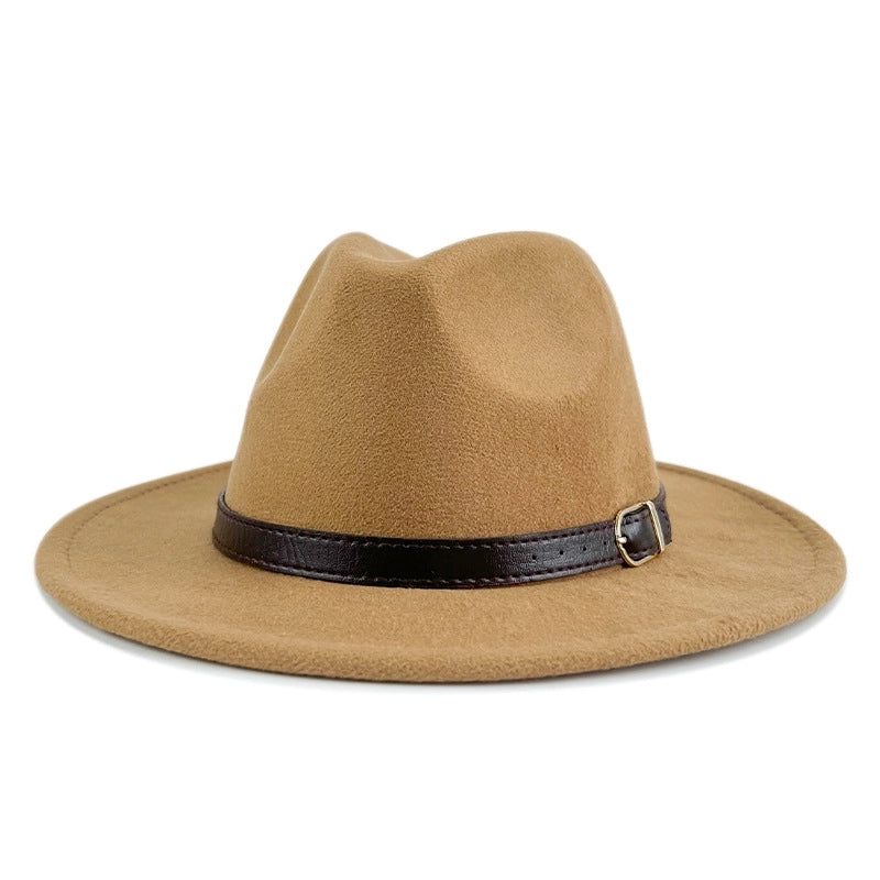 Explosions Solid Color Belt Woolen Hat Autumn And Winter Wind Fedora Hat Men's And Women's Felt Hat