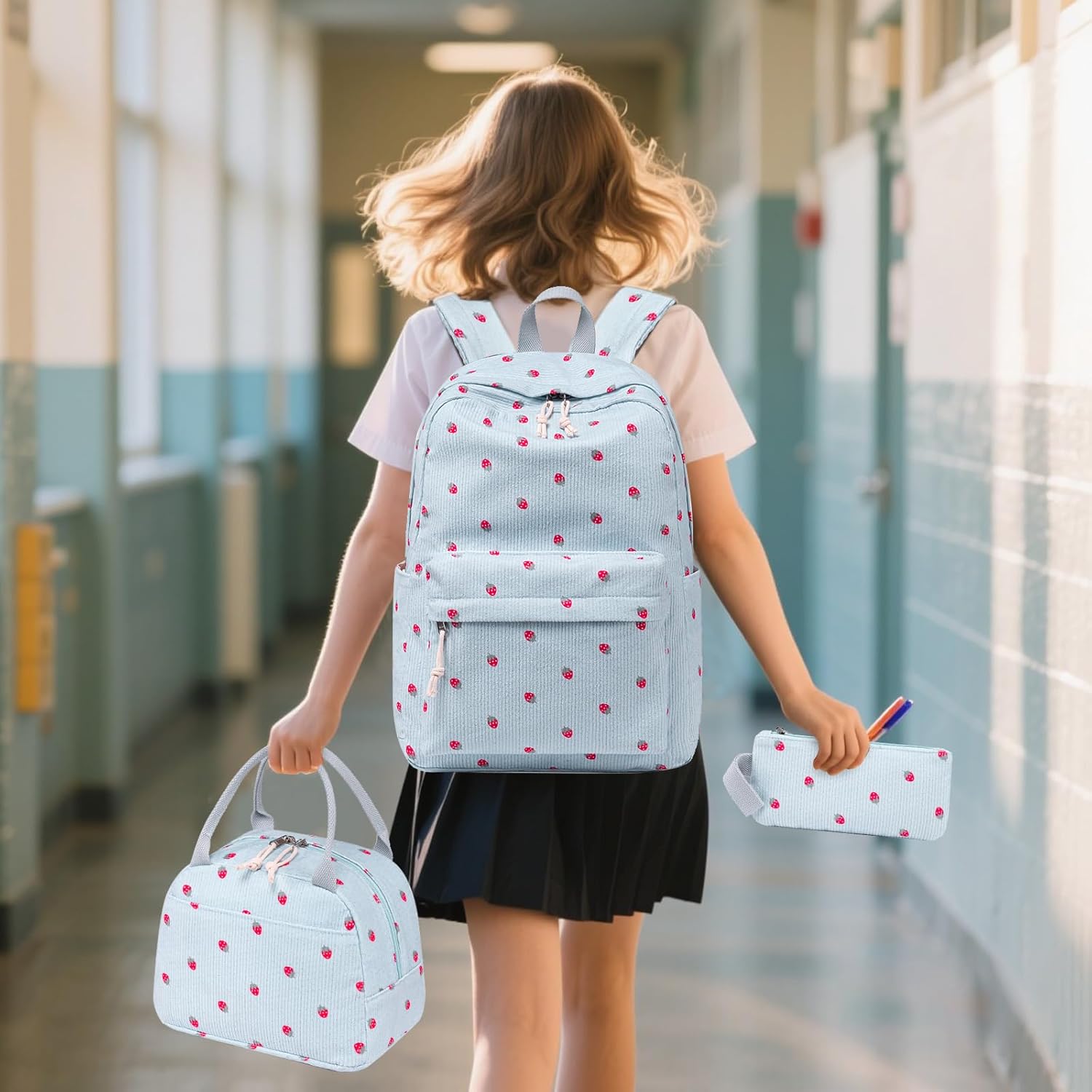 Bluboon School Backpack Teens Girls Boys Kids School Book Bags with Lunch Box Pencil Bag