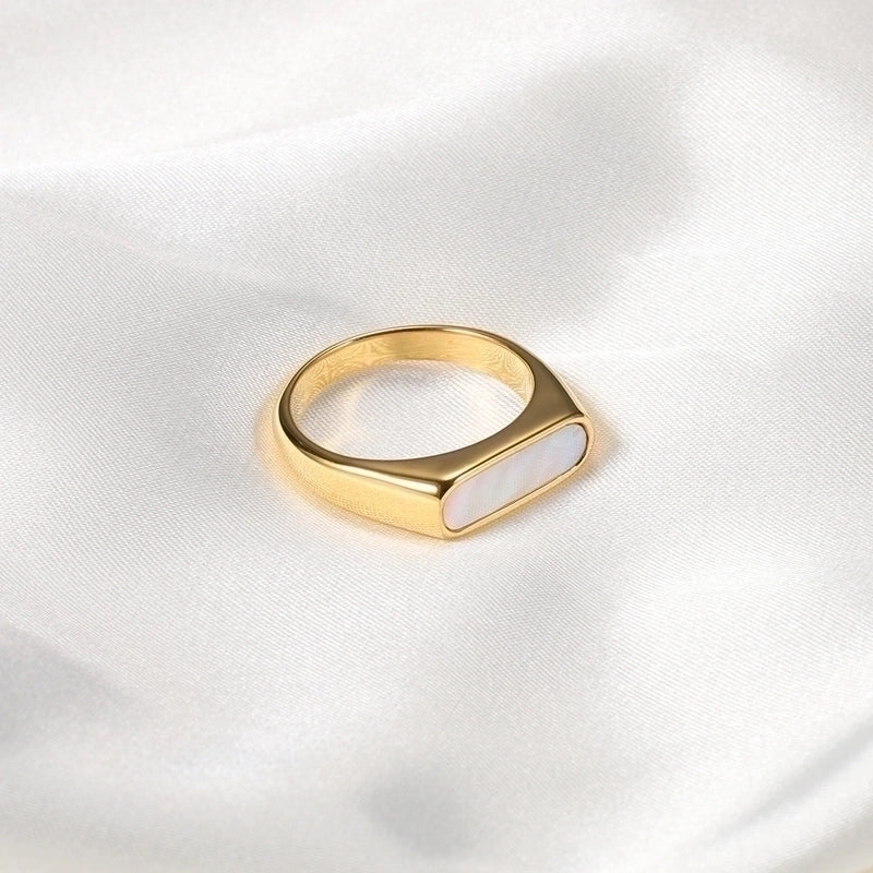 Minimalist Geometric Titanium Steel Inlay Shell Rings