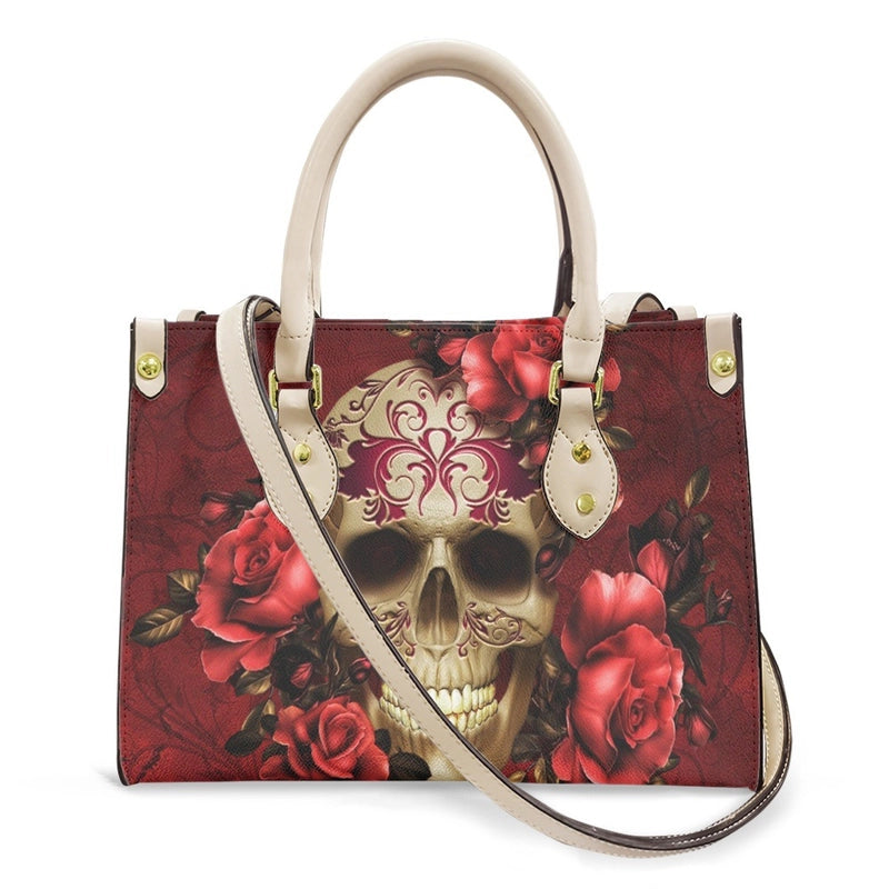 Halloween Women's Medium Pu Leather Human Floral Streetwear Square Hook Loop Customized Tote Bag