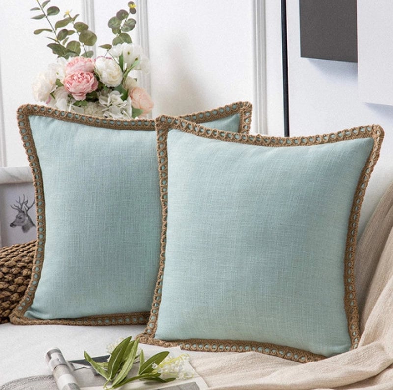 Solid Color Simple Comfortable Linen Edge Sofa Pillowcase Linen Cloth Ruffled Nordic Light Luxury Pillow Cushion Cover