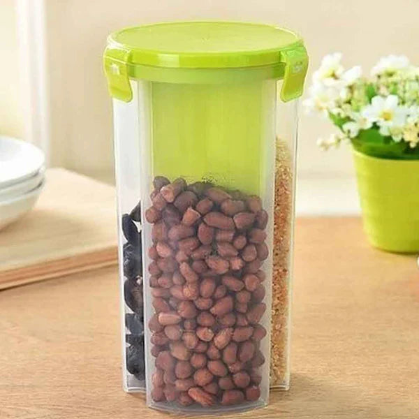 Plastic Food Storage Airtight Triple Partition Jar