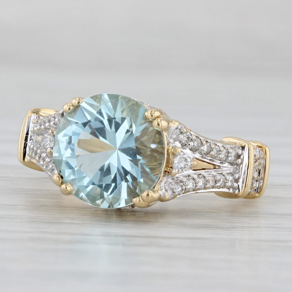 3.50ctw Aquamarine Diamond Ring 18k Yellow Gold Size 7.25