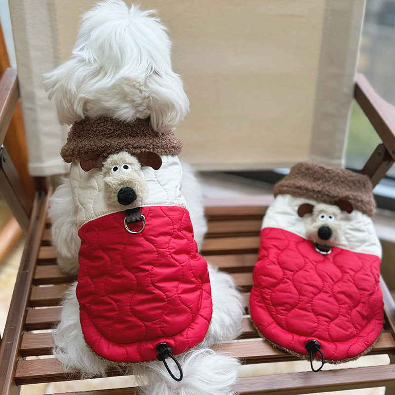 Color Block Dog Decor Fleece Dog Harness Jacket