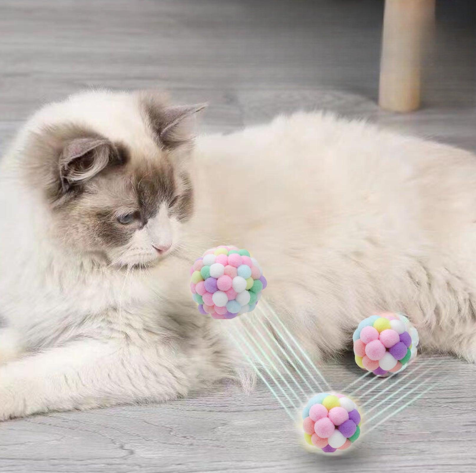 Colorful Plush Ball Cat Toys- Interactive Fun with Bells & Elastic