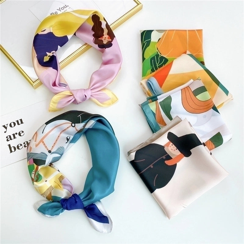 Fashion Contrast Color Printing Small Square Scarf