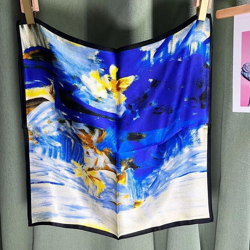 Women's Elegant Color Block Silk Printing Silk Scarf