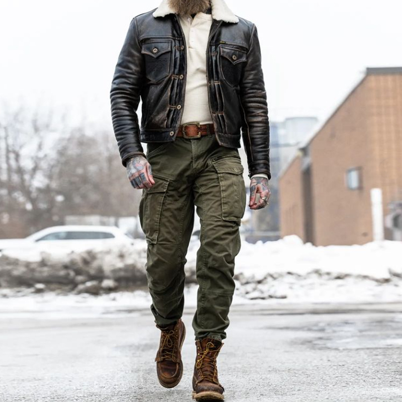 Vintage Solid Color Double Pocket Slim Fit Pants