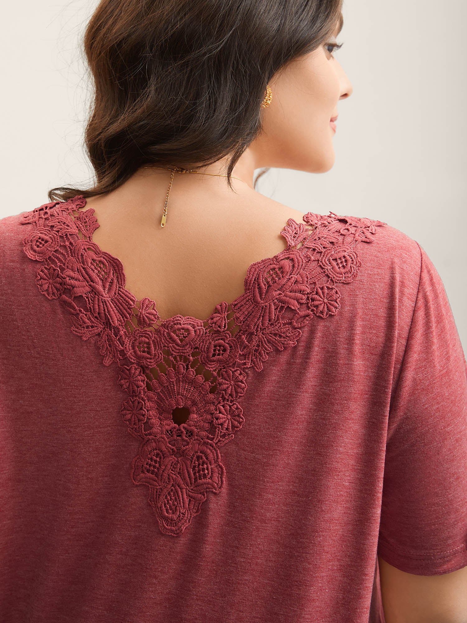Stretchy Floral Backless Plain T-Shirt