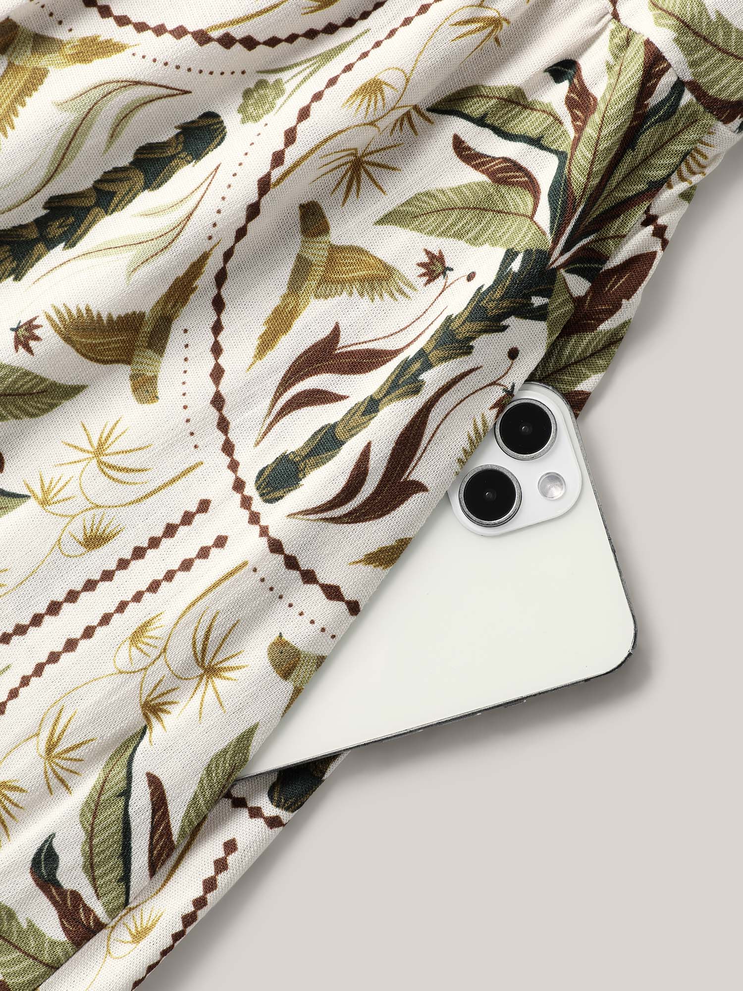 Tropical Print A-Line Slit Midi Dress