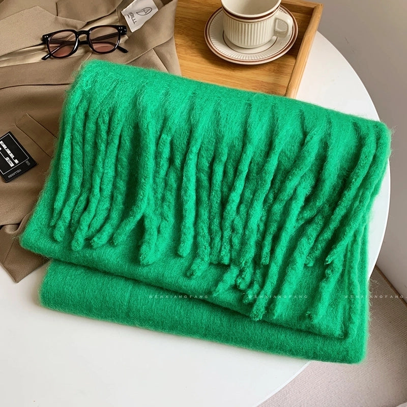 Solid Color Mohair Scarf For Women Autumn And Winter New Scarf  High-grade Thick Warm Shawl