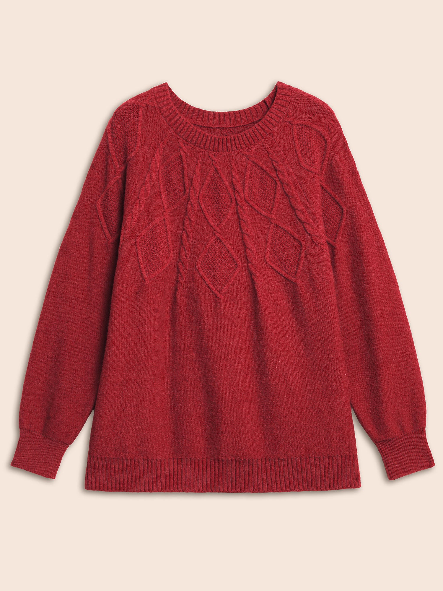 Cable Knit Bodice Crew-Neck Pullover