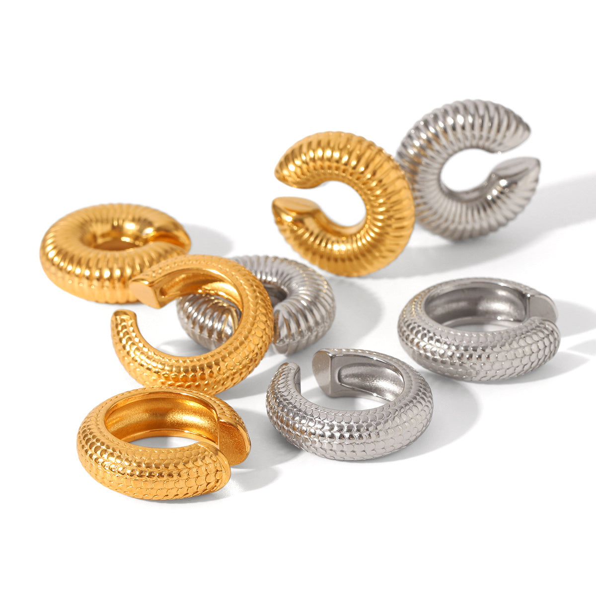 C-Shaped Scale Texture Stainless Steel Ear Bone Clip Striped Hollow Ear Clip Personality Simple Titanium Steel Earrings