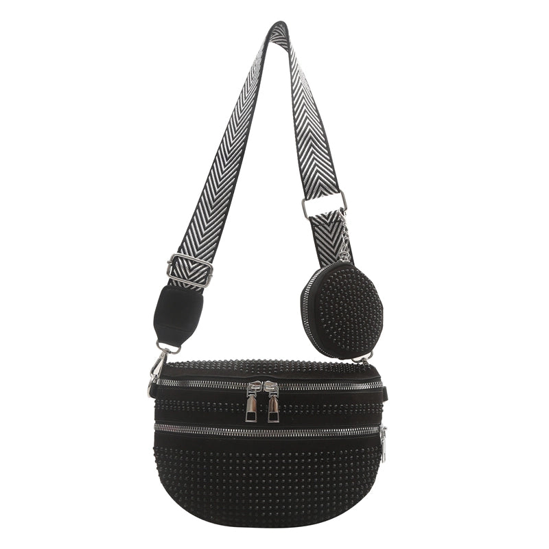 Women's Medium Pu Leather Solid Color Streetwear Rhinestone Dumpling Shape Zipper Fanny Pack