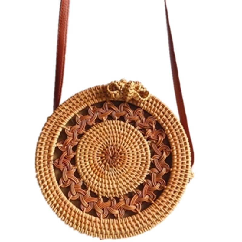 Women's Medium Straw Solid Color Vacation Beach Weave Hook Loop Straw Bag