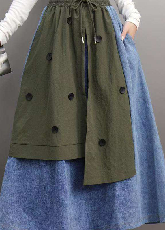 Army Green Asymmetrical Elastic Waist Maxi Skirts