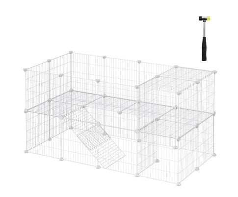 Metal Wire Two-Story Pet Playpen with Zip Ties White