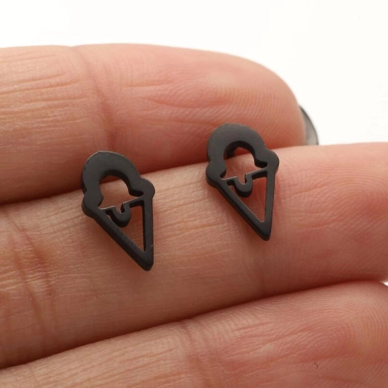 1 Pair IG Style Minimalist Ice Cream Heart Shape Notes Asymmetrical Plating 304 Stainless Steel 18K Gold Plated Ear Studs