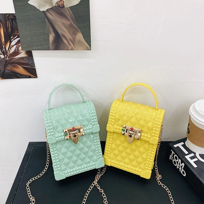 Women's Mini Silica Gel Lingge Fashion Square Lock Clasp Crossbody Bag