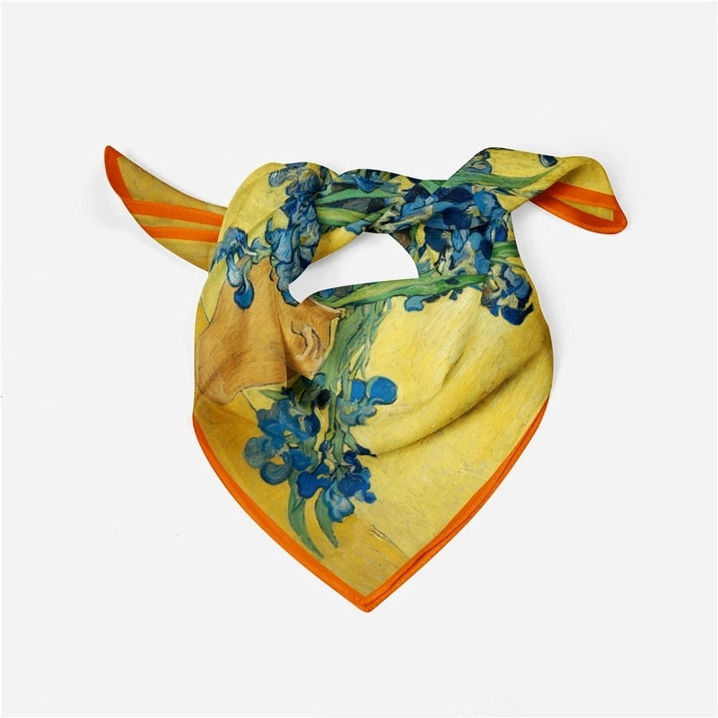 Autumn Decoration Van Gogh Oil Painting Bottle Iris Female Small Square Scarf