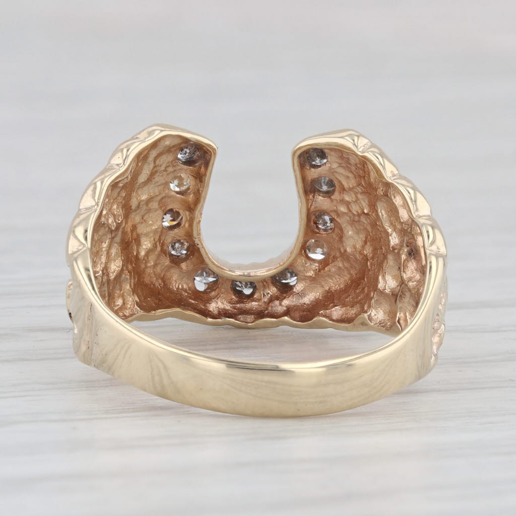 0.16ctw Diamond Horseshoe Ring 10k Yellow Gold Nugget Band Size 7.75