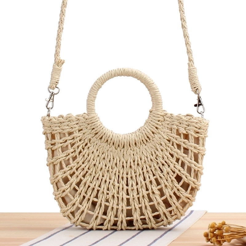 Women's Small Straw Solid Color Fashion Hollow Out Shell String Crossbody Bag