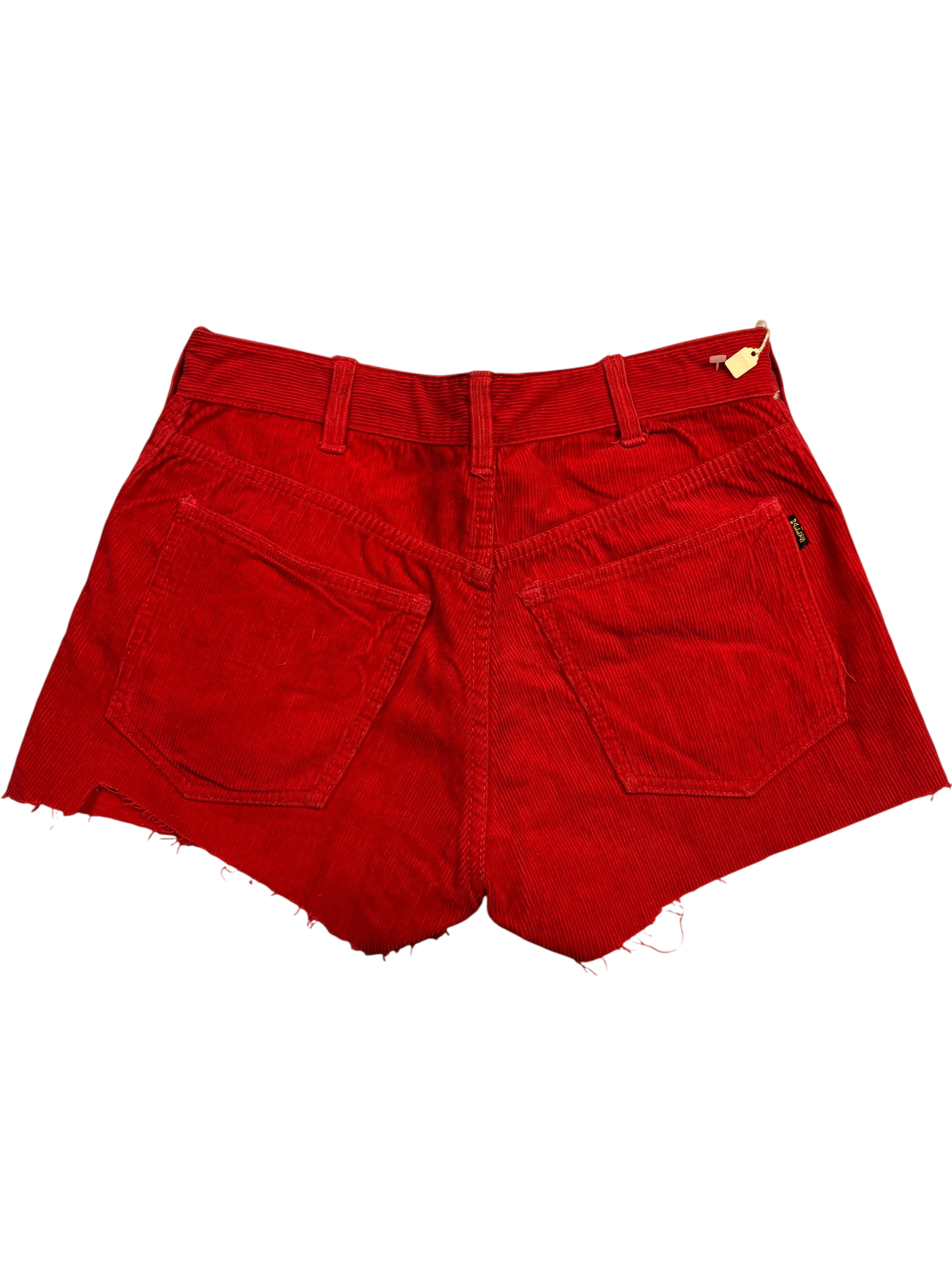 Red Corduroy Frayed Hem Women's Shorts