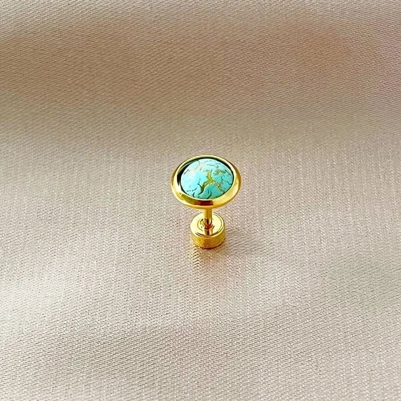 1 Piece Classic Style Round Inlay Stainless Steel Turquoise Ear Studs