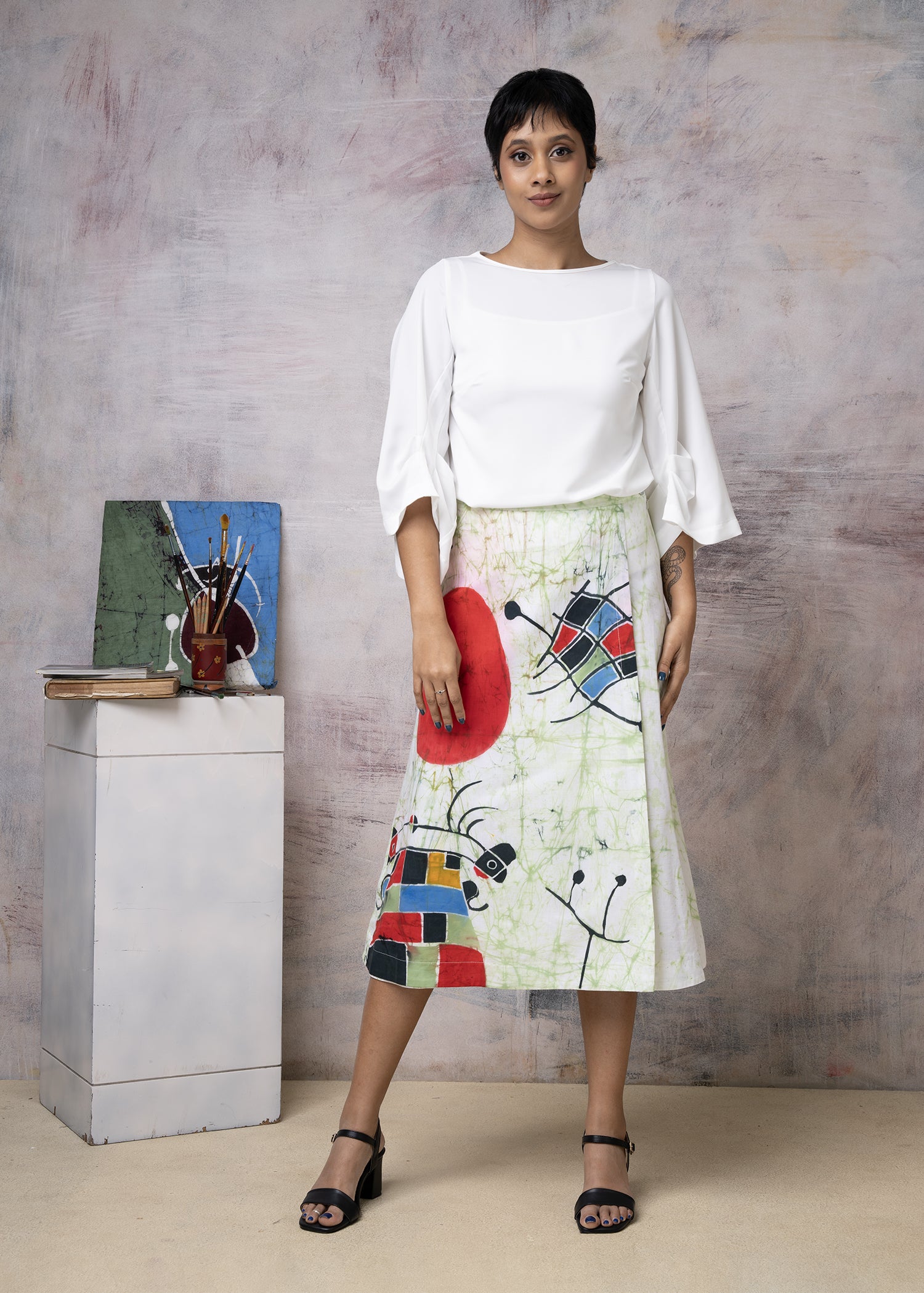 Batik Joan Miro Painting Abstract Wrap Skirt