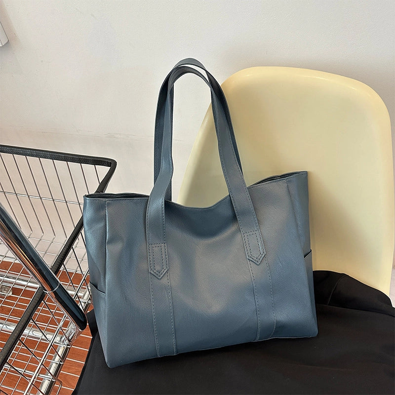 Women's Large Pu Leather Solid Color Classic Style Square Zipper Tote Bag