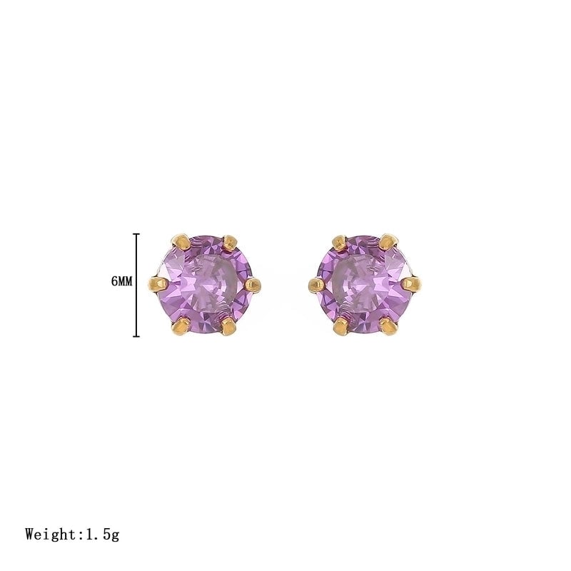 1 Pair Minimalist Round Inlay 304 Stainless Steel Zircon White Gold Plated Gold Plated Ear Studs