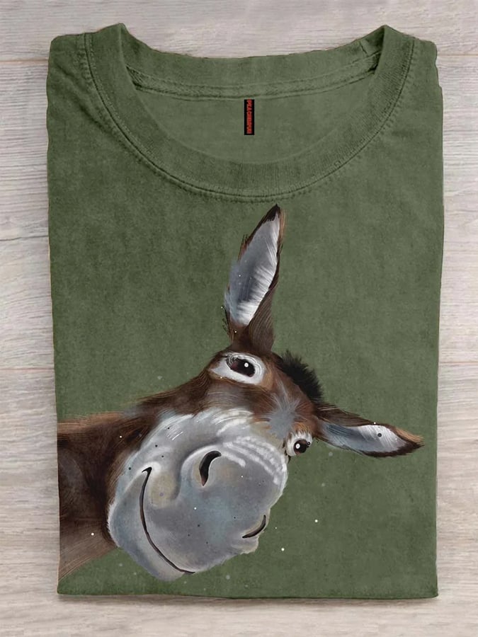 Women's Funny Donkey Art Design Print T-Shirt