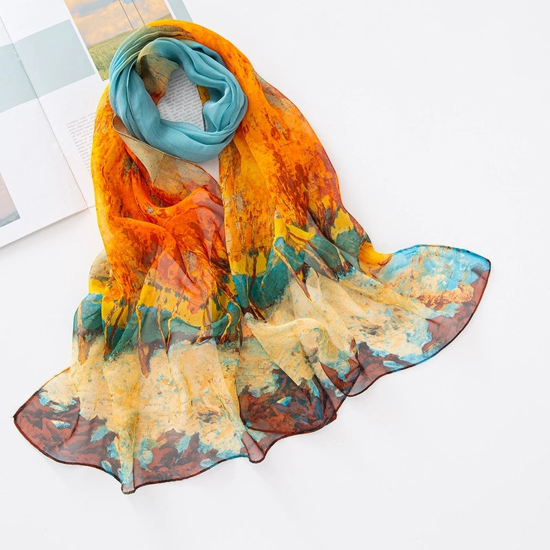 Women's Sweet Leaves Chiffon Silk Scarf