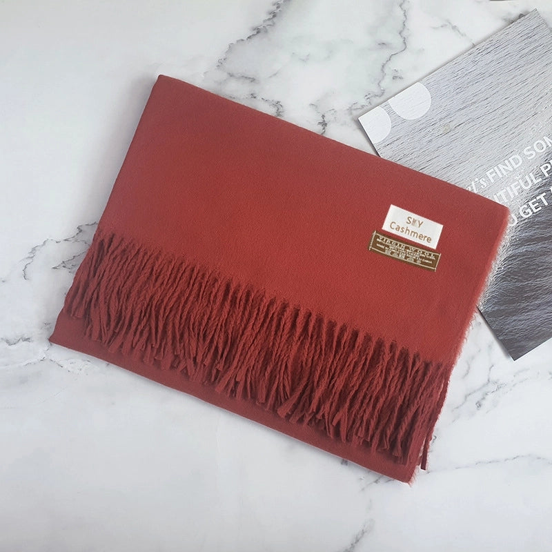 Big Red Scarf Thickened Cashmere Scarf Solid Color Women's Winter Explosions Cashmere Scarf Women's Wool Shawl