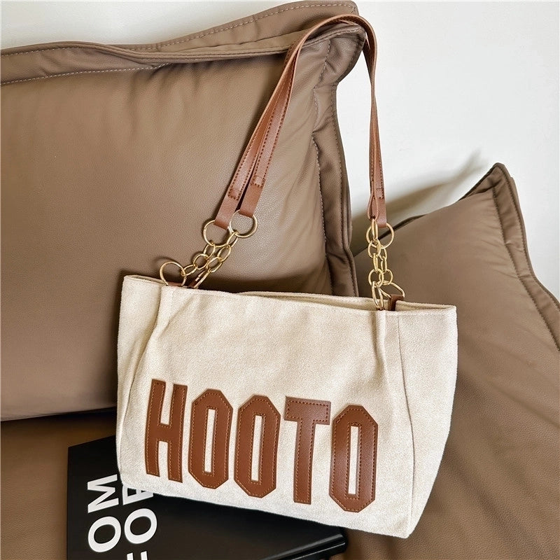 Women's Large Flannel Letter Streetwear Square Zipper Tote Bag