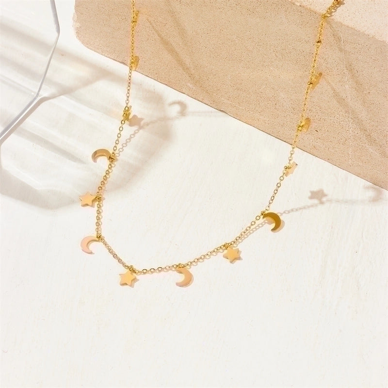 Elegant Moon Heart Shape Butterfly Titanium Steel 18K Gold Plated Plating Necklace
