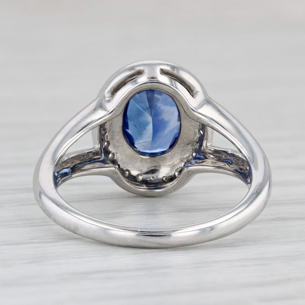 1.77ctw Oval Blue Sapphire Diamond Halo Ring 18k White Gold Size 6.25