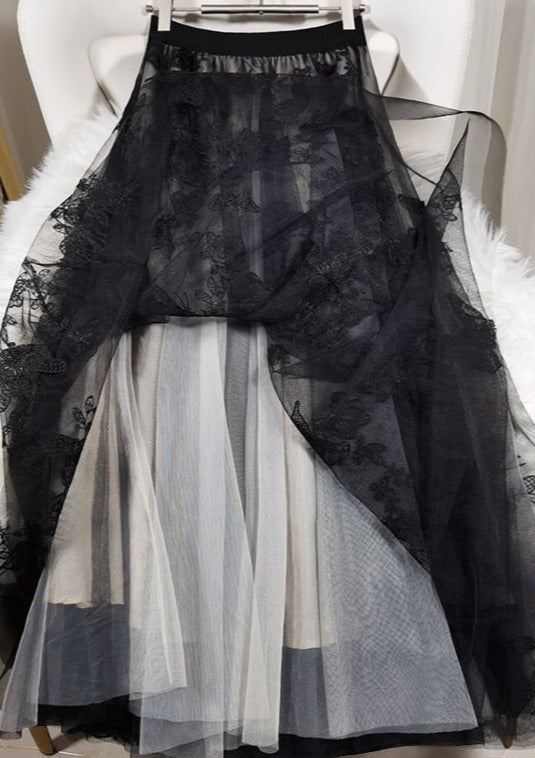 Elegant Black Embroidered Butterfly tulle High Waist Summer Skirts