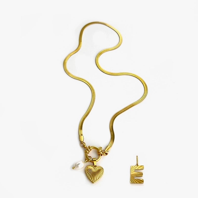 Minimalist Commute Letter Heart Shape 316L Stainless Steel  Freshwater Pearl 18K Gold Plated Stainless Steel Necklaces