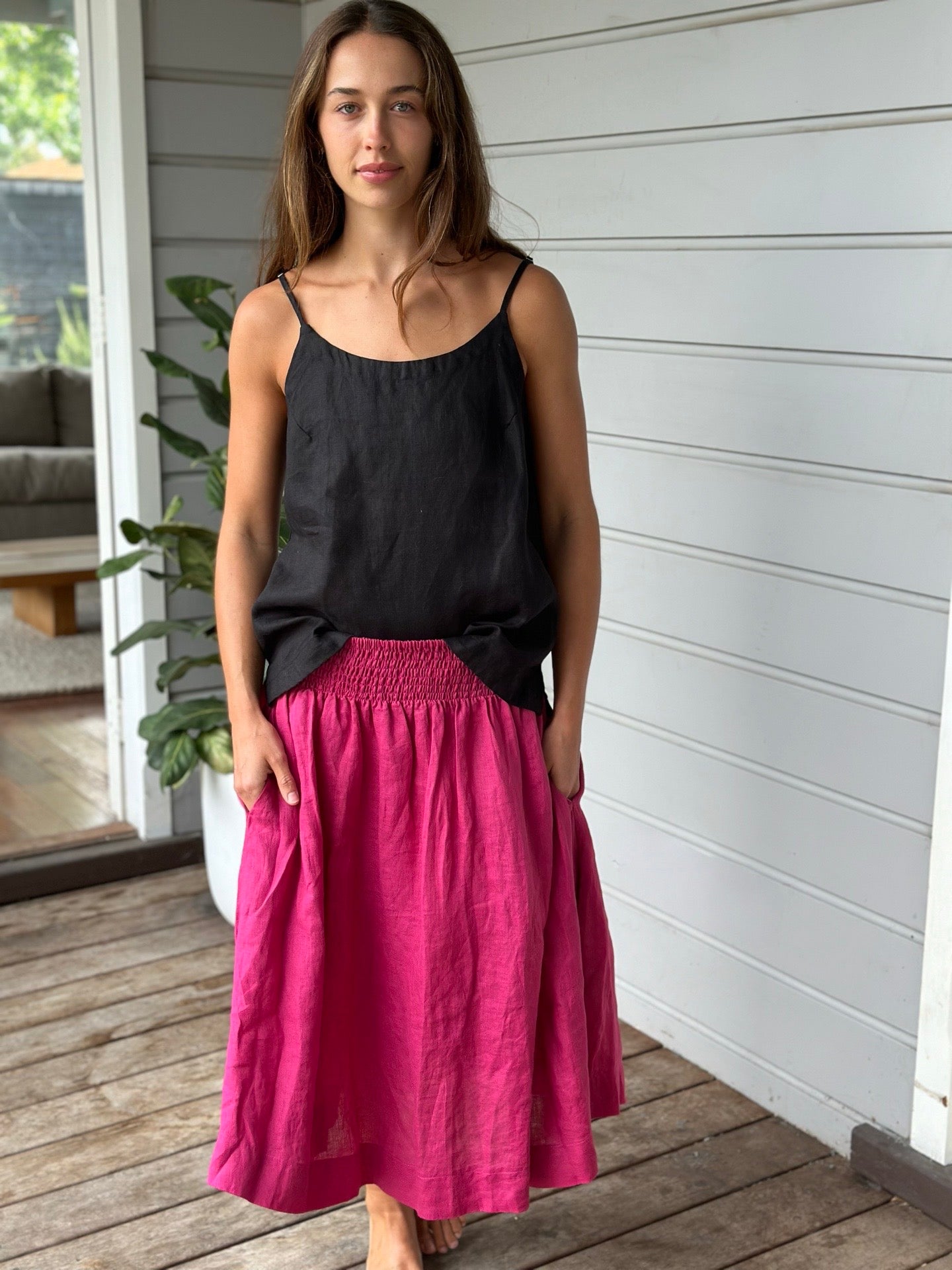 lola skirt - fuschia linen
