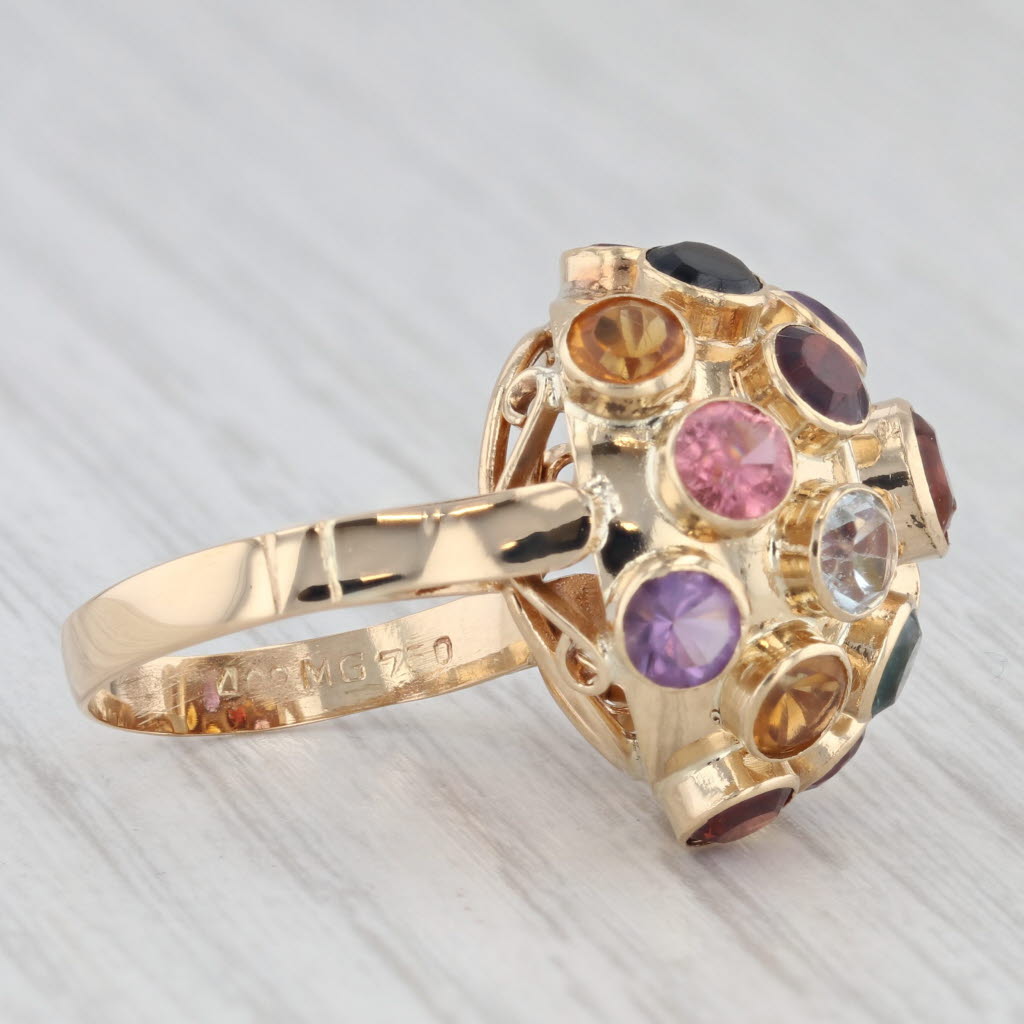 Sputnik Gemstone Ring 18k Gold Amethyst Citrine Aquamarine Garnet Tourmaline