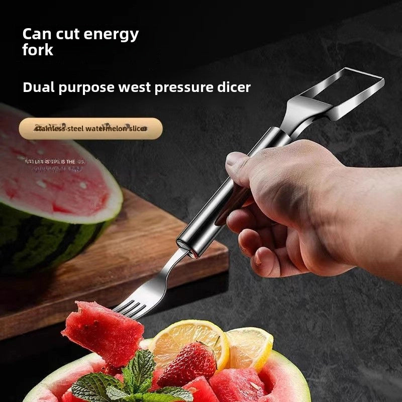Stainless Steel Double Watermelon Cutter Fruit Fork Multifunctional Splitting Tool Pulp Cut To Eat Watermelon Artifact