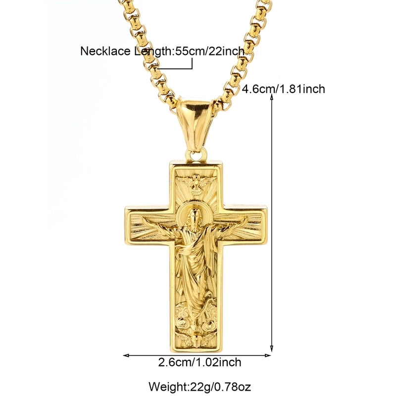 Modern Style Classic Style Portrait Cross Solid Color 304 Stainless Steel 18K Gold Plated Round Pendant Necklace