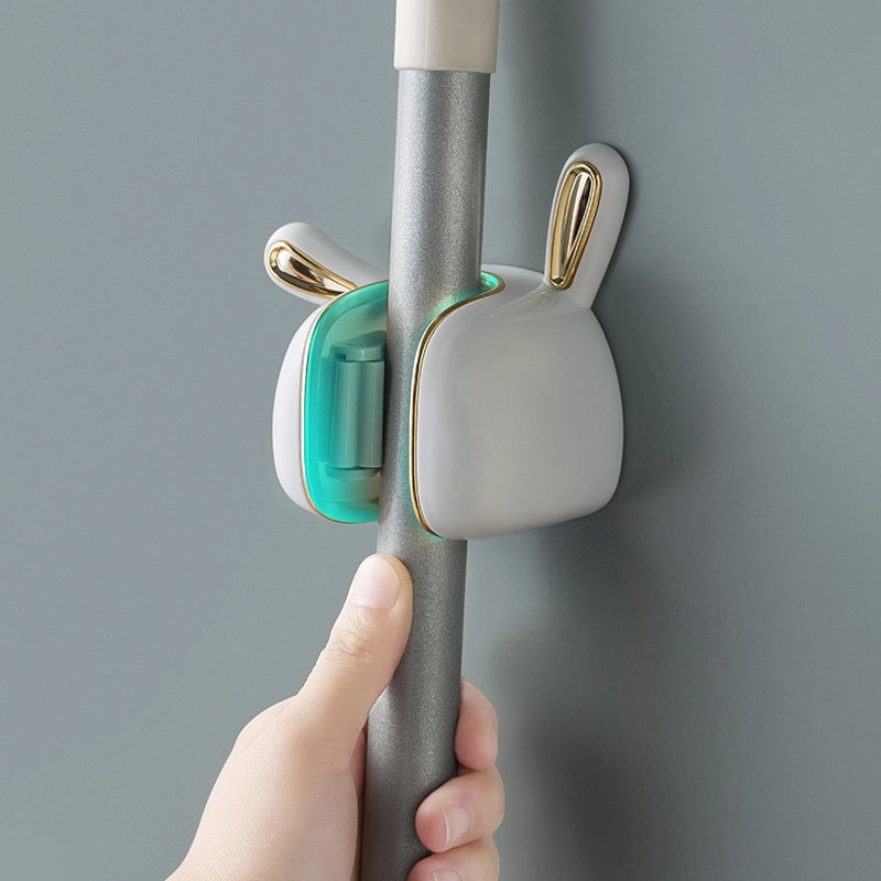 Light Luxury White Rabbit Mop Rack Toilet Punch-free Wall-mounted Broom Storage Rack Adhesive Strong Hook Buckle Fixed