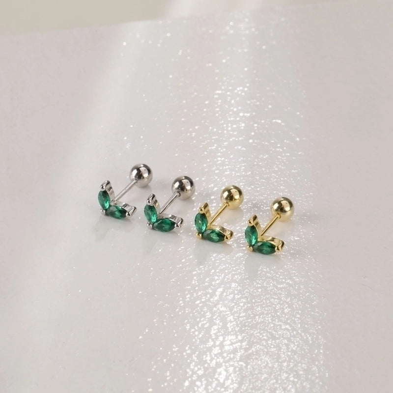 1 Pair Silver Zircon Leaf Ear Studs
