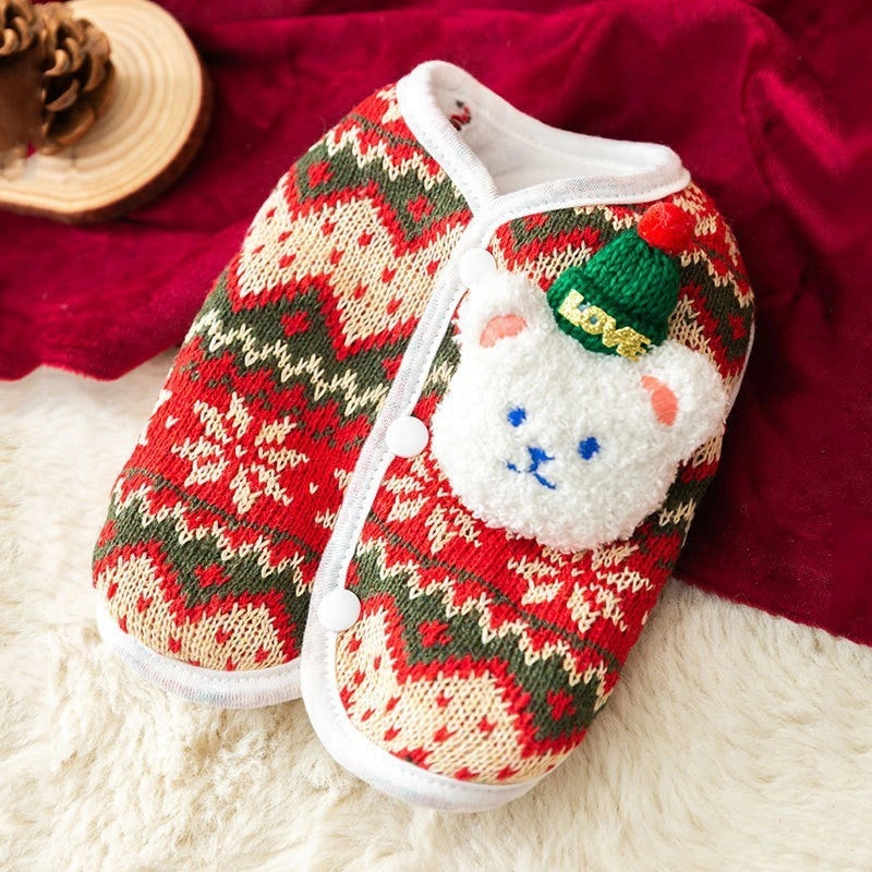 Cute Core Spun Yarn Christmas Color Block Pet Clothing